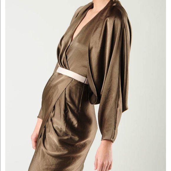 Alexander Wang Olive Green Batwing Satin Dress - Picture 4 of 10